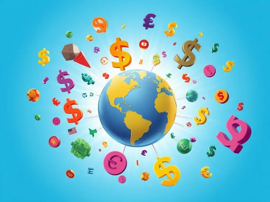 A visual representation of a global network with interconnected payment systems, highlighting international transactions, currency conversions, and cross-border payment solutions.